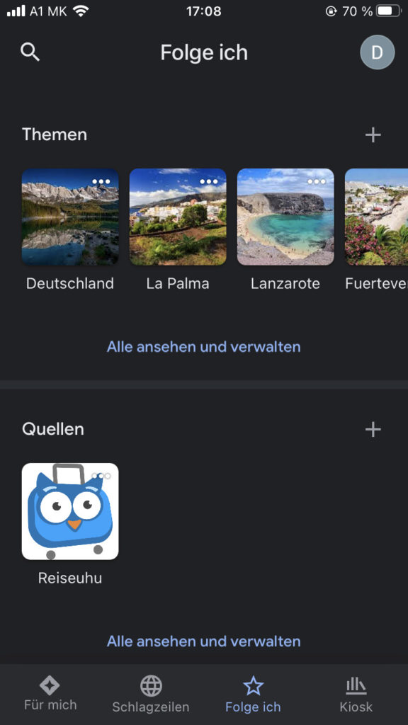 Google News App: Reiseuhu verfolgen